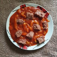 Rustic Pasta Tomato Sauce with Corned Beef A picture of Rustic Pasta Tomato Sauce with Corned Beef.