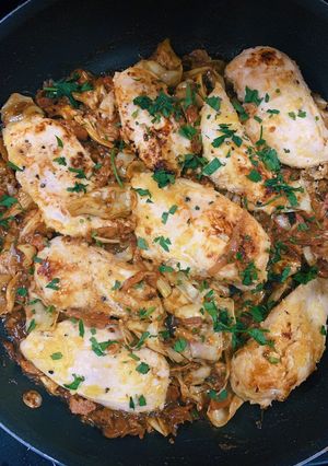 A picture of Chicken with Artichoke Pan Sauce.