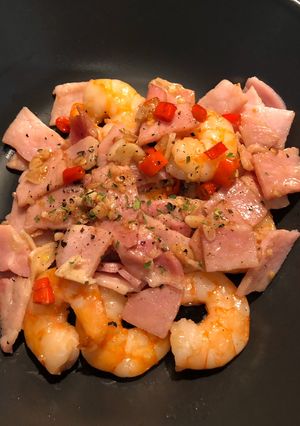 รูปของ กุ้งเบค่อนผัดพริกขี้หนู