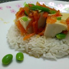 A picture of LG TOFU AND EDAMAME BEAN IN MUSHROOM SAUCE( VEGAN ).