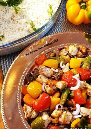 صورة لوصفة الدجاج الصيني بالخضار مع الأرز