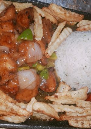 A picture of Chicken in Mango and honey Chilli sauce.