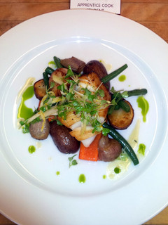 A picture of smoked black cod and bay scallop.