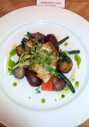 A picture of smoked black cod and bay scallop.