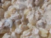 Una foto de gnocchi champiñones