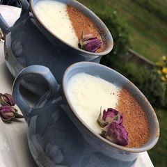 A picture of Egyptian rice pudding (Roz blaban) Easy, creamy, quick and lush :).