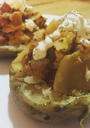 Una foto de Patatas asadas al microondas con seitán