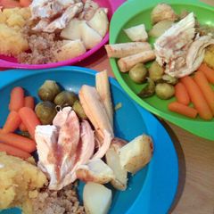 A picture of Vickys Full Roast Chicken Dinner with Sides and Leftover Ideas, Gluten, Dairy, Egg & Soy-free.