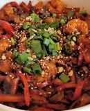 Camarones salteados con teriyaki y curry