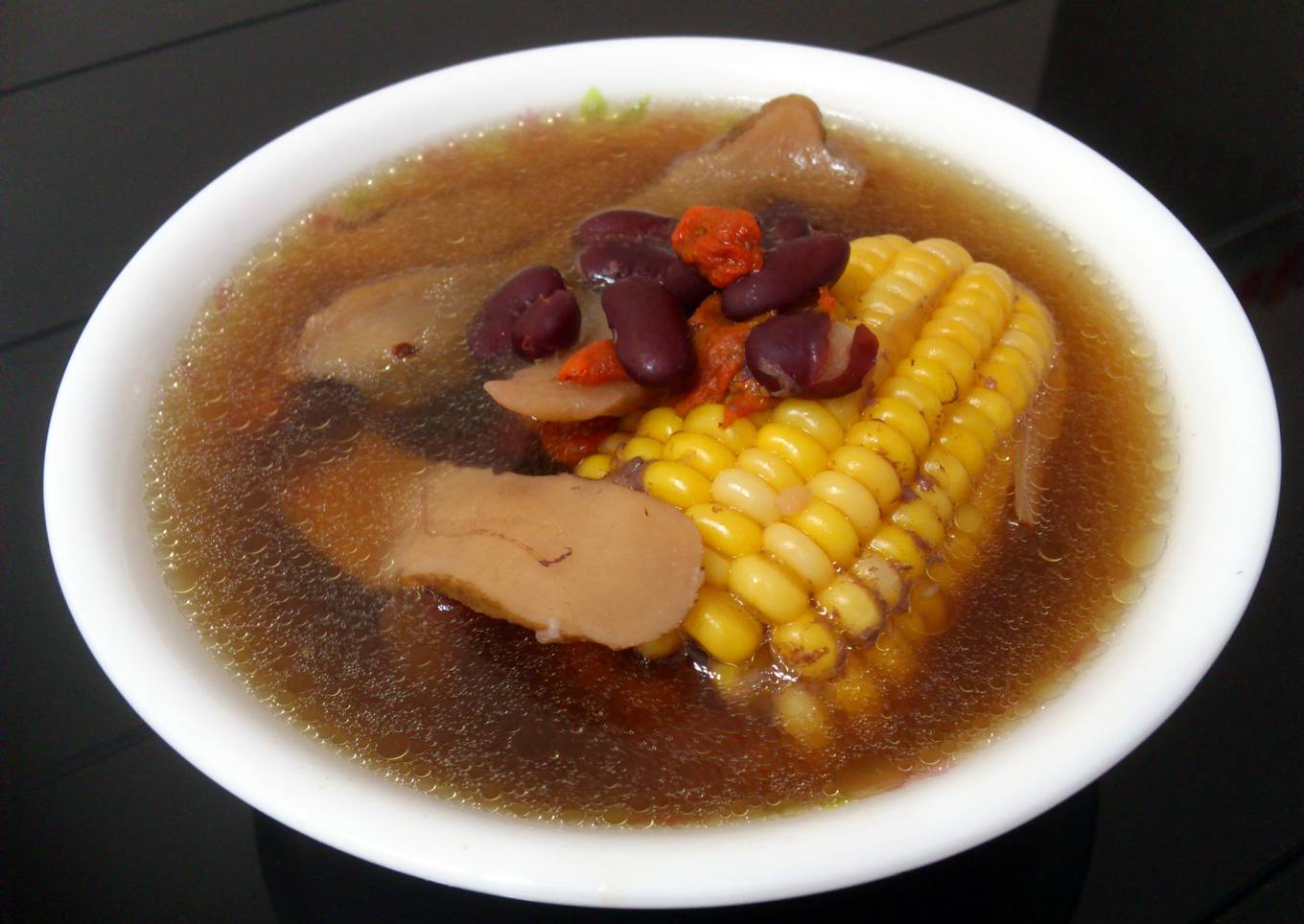 Beans and corn in chicken soup
