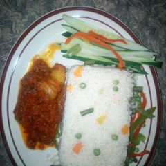 A picture of Rice and stew.