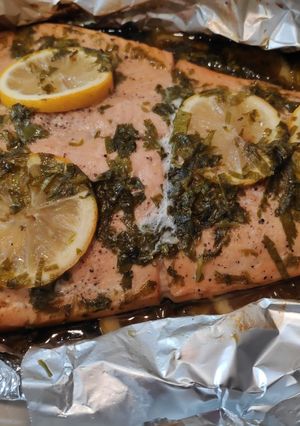 Una foto de Salmón al limón y miel