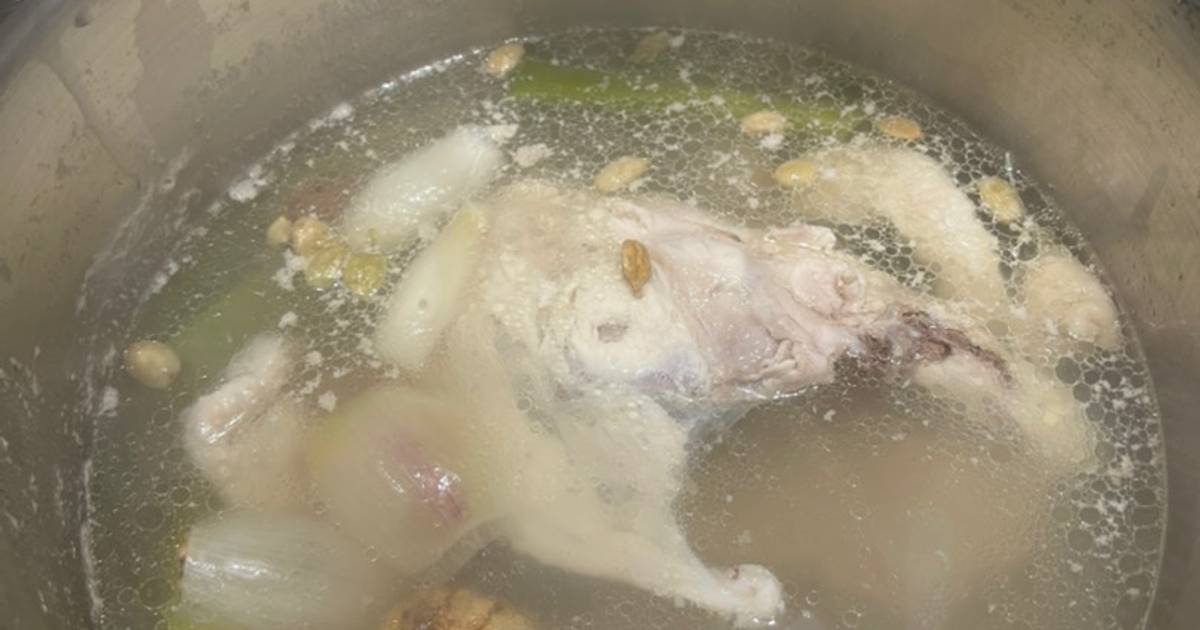 Cook every part Chicken broth (with some meat) from chicken back