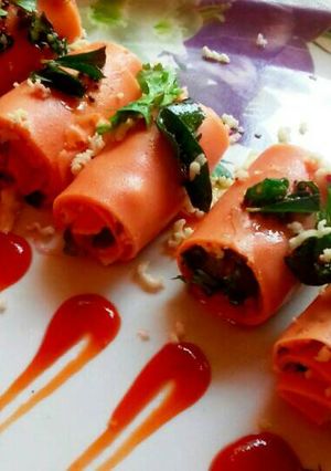 A picture of Gulabi khandvi.