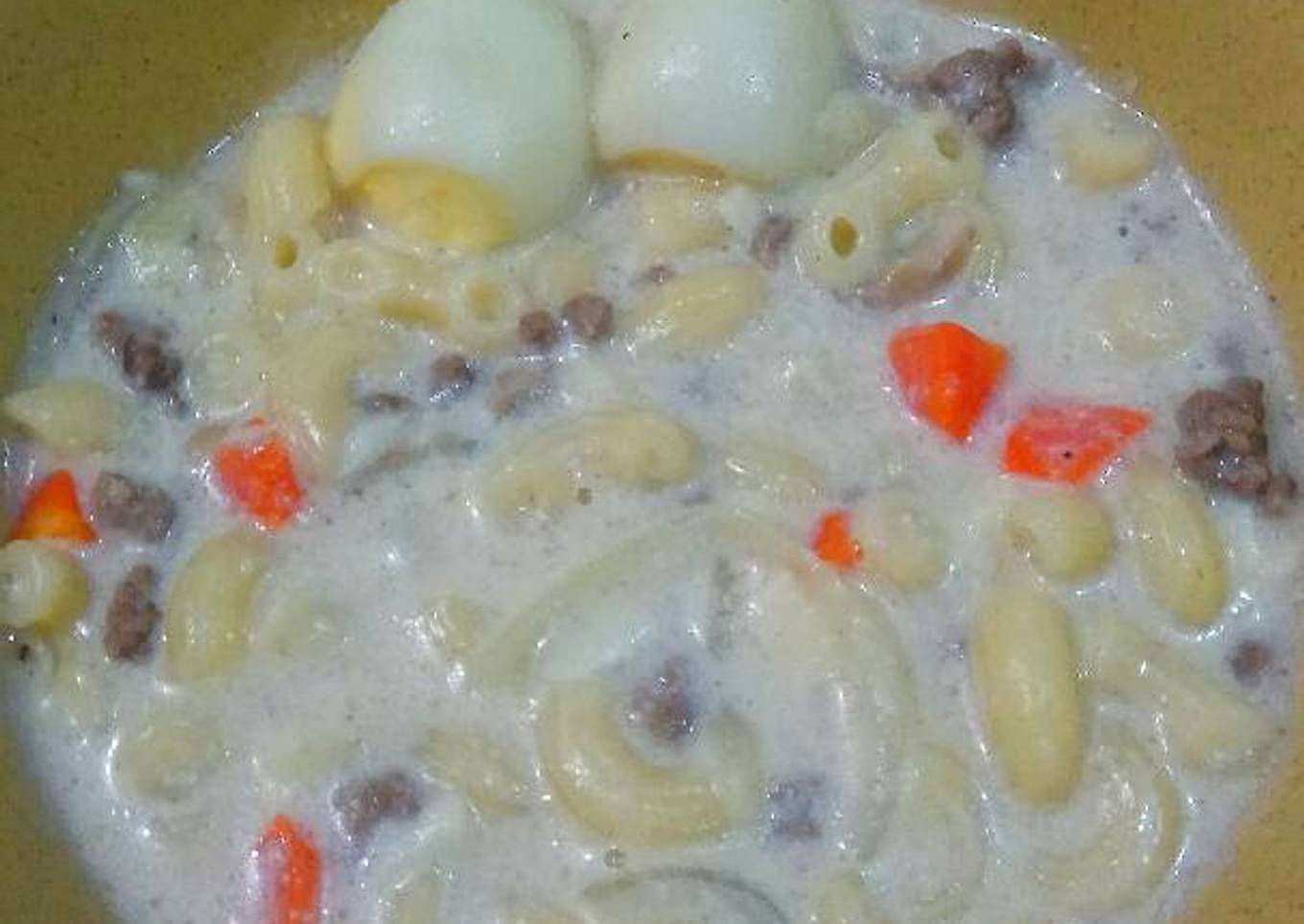 Sup cream makaroni daging cincang