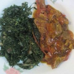 Wet fried mutton with Kales A picture of Wet fried mutton with Kales.