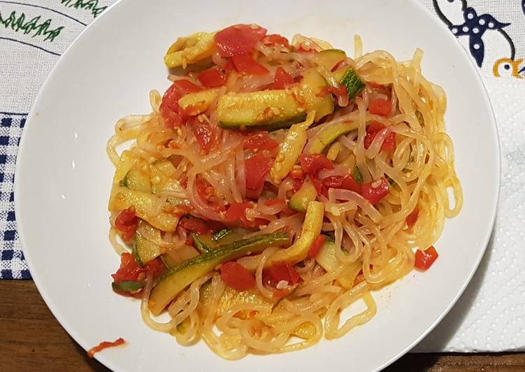 Steps to Prepare Any-night-of-the-week Pasta Shirataki with zucchini sauce