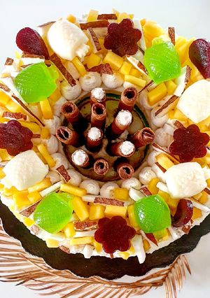 Foto di Tarte alla panna cotta al cocco, mousse di mango e gelee al lime