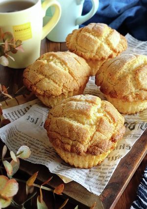 A picture of Easy Egg-Free Melon Pan Muffins with Pancake Mix.