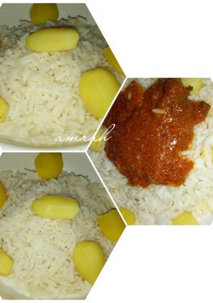 A picture of White rice with irish potatoes.