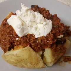 A picture of My Chilli Beef in a jacket potatoes.