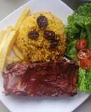 Costilla de cerdo 🐷al horno en salsa bbq con moro de lenteja 🍚
