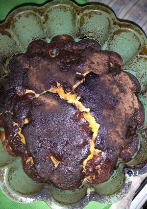 Una foto de Budín de vainilla con duraznos