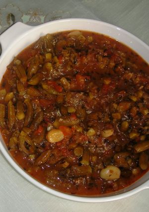 A picture of Okra and Lamb : Bamia Stew.
