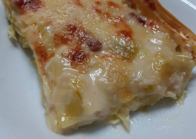 Lasagne porri e pancetta