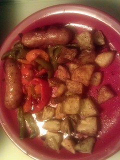 A picture of Sausage and Peppers with Potatoes.