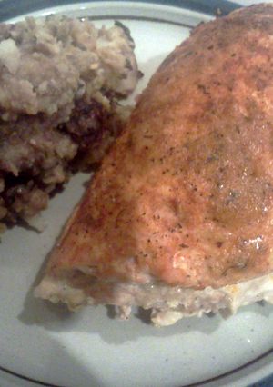 A picture of Chicken Bleu Cheese and Champagne.