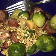 Easy Kielbasa, Apple and Brussels Sprout supper A picture of Easy Kielbasa, Apple and Brussels Sprout supper.