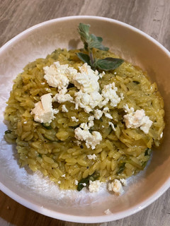 A picture of Lemony orzo with fresh herbs and feta.