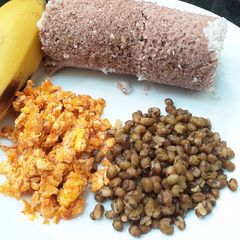Millet Puttu With Scrambled Chilli Egg & Green Moong A picture of Millet Puttu With Scrambled Chilli Egg & Green Moong.