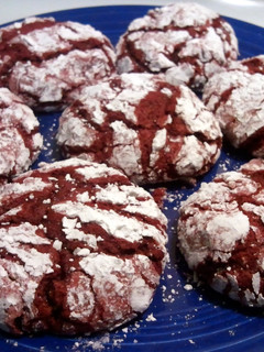 A picture of Red Velvet Crinkle Cookies.
