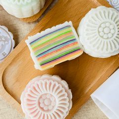 A picture of Rainbow layer Bing Pi Mooncake(彩虹千層冰皮月餅).