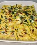 Pasta al forno con spinaci, burrata e speck