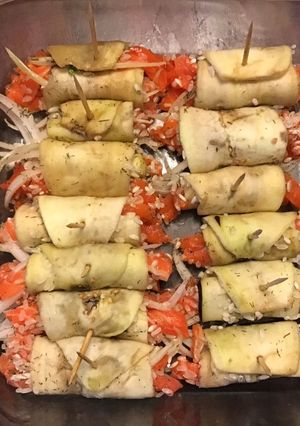 A picture of California Farm Aubergine Skin Salmon Rolls.