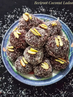 A picture of Beetroot Coconut Ladoo.