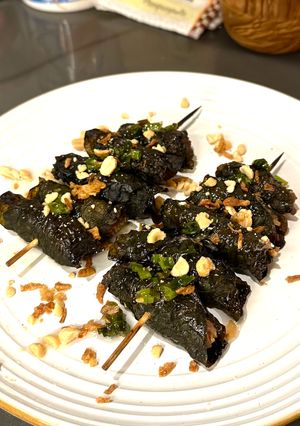 A picture of Vietnamese Beef Wrapped in Betel Leaves! (Bò Lá Lốt).