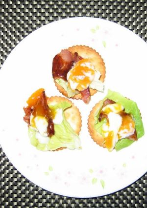 A picture of Bacon And Egg On Cracker.