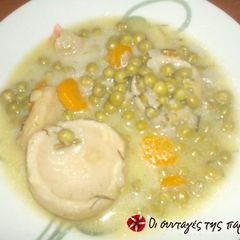 A picture of Artichokes with peas.