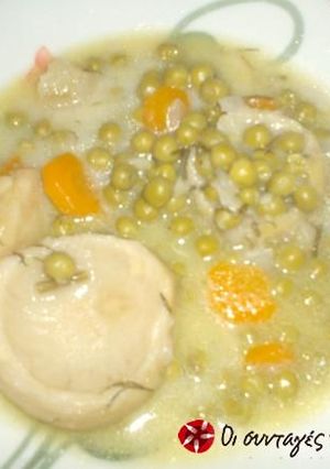 A picture of Artichokes with peas.