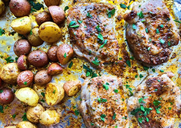 Simple Way to Prepare Any-night-of-the-week Ranch Pork Chops and Potatoes Sheet Pan Dinner