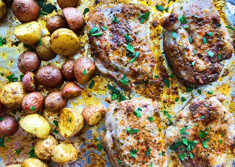 Simple Way to Prepare Homemade Ranch Pork Chops and Potatoes Sheet Pan Dinner