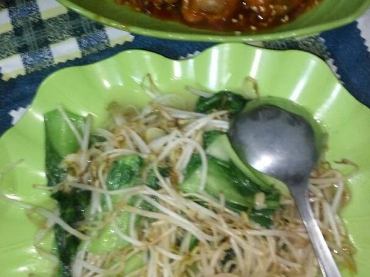 Easy Steps Make Recipes Tumis sawi daging cambah jepang bawang putih ku 👌 the Delicious Perfect.