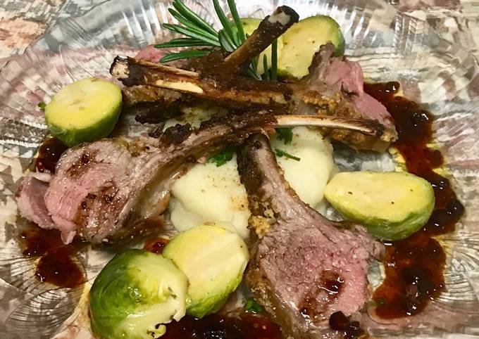 Grill rack of lamb with a red wine Balsamic vinaigrette sauce,