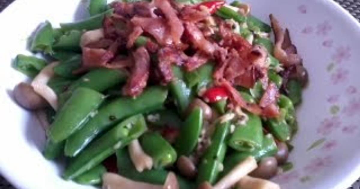 LG SNAP PEA AND MUSHROOM WITH BACON Recipe by LeeGoh Cookpad