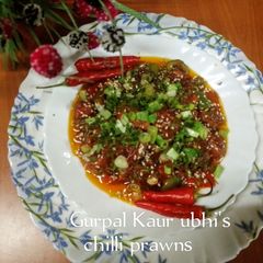 Chilli prawns 🌶️🦐 A picture of Chilli prawns 🌶️🦐.