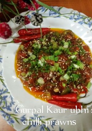 A picture of Chilli prawns 🌶️🦐.